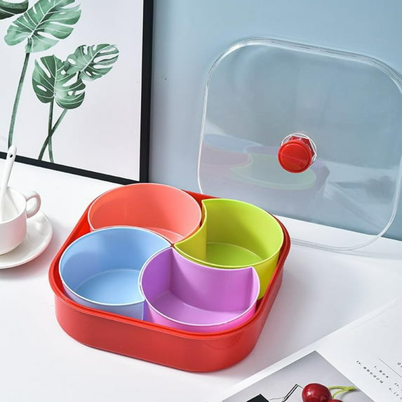 XYRSRUW Colorful Dried Fruit Box, Rotating Candy Dish with Compartment, Multi-shaped Sweet Treat Organizer, Eye-catching Fruit Storage Container