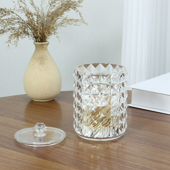 XYRSRUW Desktop Makeup Brush Holder, Clear Plastic Cotton Swab Organizer with Lid, Multi-Purpose Cylinder Storage for Stationery & Bathroom Accessories