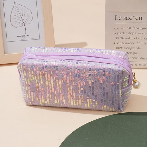 XYRSRUW Embroidered Sequin Makeup Bag, Stylish Cosmetic Pouch, Chic Beauty Organizer, Elegant Storage Case with Large Capacity
