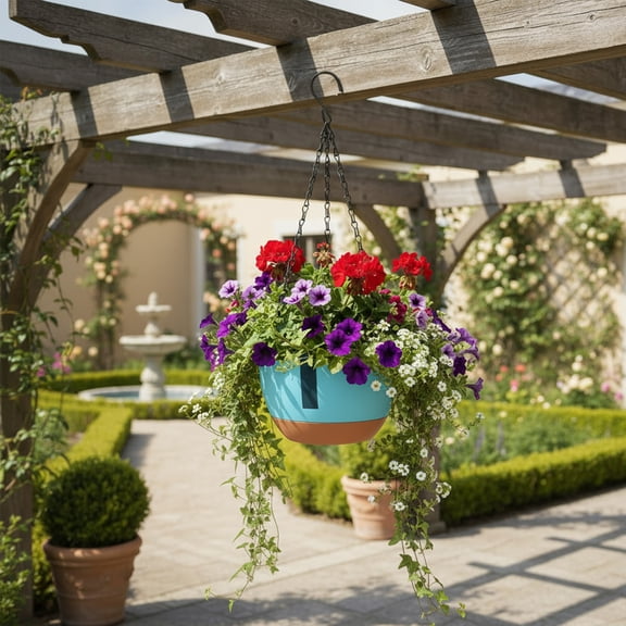 XYRSRUW Hanging Flower Basket, Durable Plastic Planter, Automatic Water Absorption Function, Modern and Stylish Design, Ideal for Balcony and Indoor Use(Blue)