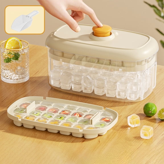 XYRSRUW Ice Cube Maker, Plastic Ice Tray, Easy One-Press Ice Release, Fun Spherical Ice Cubes, Perfect for Parties, Bars, and Home Use(Beige)