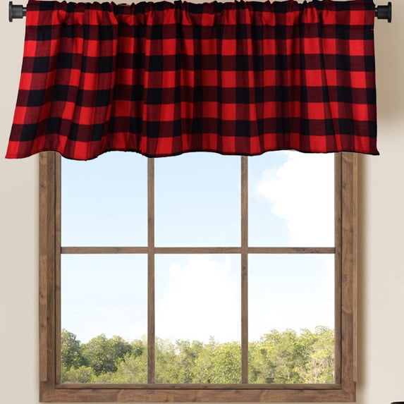 XYRSRUW Ink White Red Lattice Window Valance, Polyester Curtain, Light Blocking Performance, Classic Cottage Style, Ideal for Kitchen and Living Room, 15x55in(Wine)