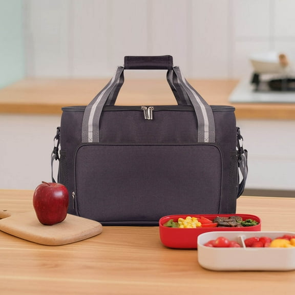 XYRSRUW Insulation Bag for Picnic, Outdoor Lunch Carrier with Ice Pack, Thermal Food Storage Bag for 2-3 People, Portable Cooler Tote for Office and School, Red Black