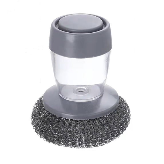 XYRSRUW Kitchen Soap Dispensing Palm Brush, Automatic Liquid Adding Dish Cleaning Scrubber with Built-in Storage Tank, Heavy-Duty Stainless Steel Scouring Ball for Stubborn Stains