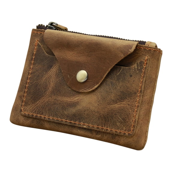 XYRSRUW Leather Coin Purse for Boys and Girls, Brown Zippered Wallet, Minimalist Small Bag, Stylish Leather Change Holder