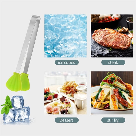 XYRSRUW Mini Tongs, Stainless Steel Serving Tongs for Food, Compact Kitchen Clamps for Appetizers, Versatile Ice Cube and Snack Clips(Green)