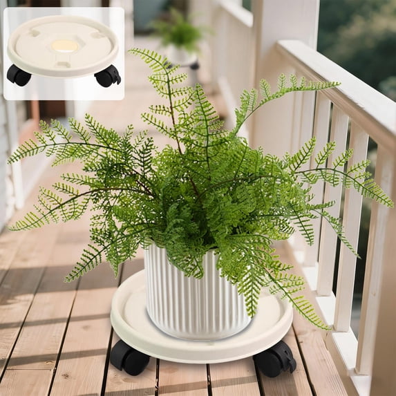 XYRSRUW Plastic Plant Tray with Rolling Wheels, Durable and Sturdy Water-Resistant Design, Ideal for Indoor and Outdoor Use, Fits 8in to 9in Pots(White)