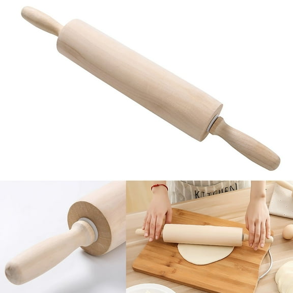 XYRSRUW Rolling Pin, 17 Inch Wooden Dough Roller with Ergonomic Handles, Non-Stick Pastry Roller, Multi-Functional Baking Roller for Pizza, Cookies, and Bread