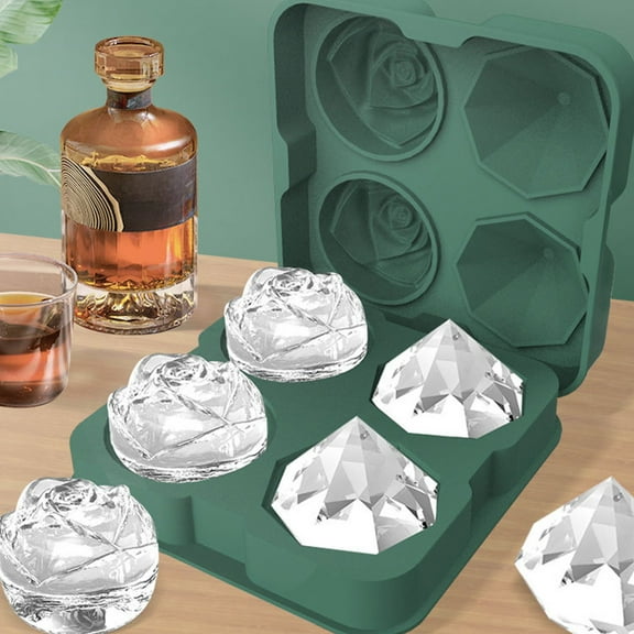 XYRSRUW Rose Diamond Ice Tray, Cute Novelty Ice Mold for Whiskey and Cocktails, Large Rose Shaped Ice Cube Maker, Flexible Silicone Ice Tray for Unique Drinks(Green)