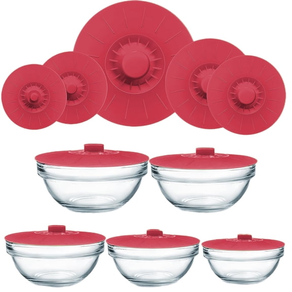 XYRSRUW Silica Gel Pot Lid, Self-Sealing Food Cover for Bowls, Microwave-Safe Kitchen Cover, Airtight Storage Lid for Leftovers(Red)