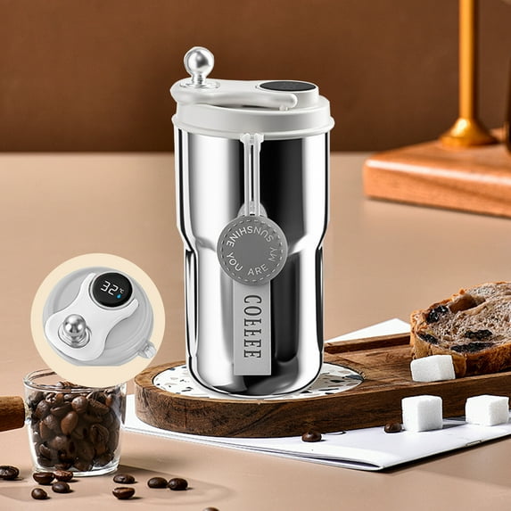 XYRSRUW Stainless Steel Coffee Insulated Mug, Stylish Thermal Coffee Cup with Temperature Display, Fashionable Drink Container for Hot and Cold Beverages(White)