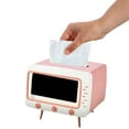 thumbnail image 1 of XYRSRUW TV Design Tissue Box Cover with Phone Stand, Retro Style Tissues Organizer with Built-in Phone Holder, Multi-functional Tissue Storage for Home, Kitchen, Office, Bedroom, 1 of 7