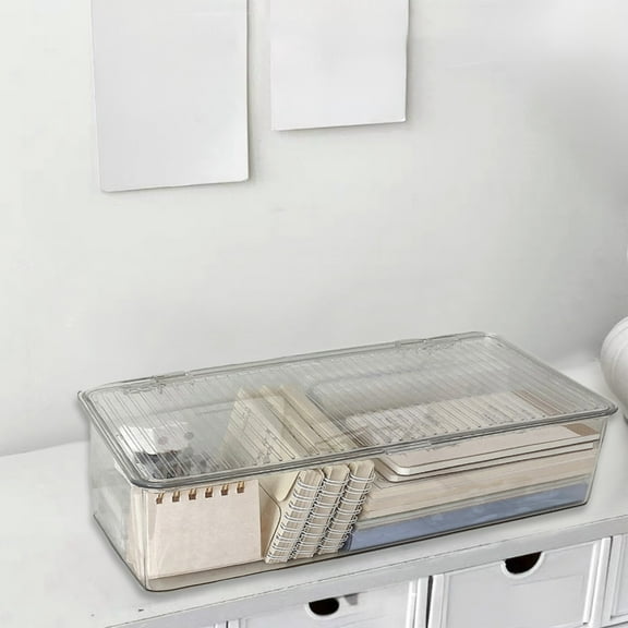 XYRSRUW Transparent Storage Box, Clear Office Supplies Organizer, Acrylic Cosmetic Storage, Desktop Organising Box with Lid