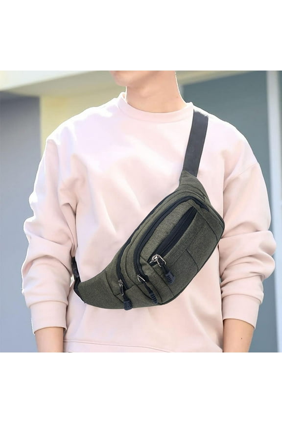 Unisex Fanny Pack, Crossbody Belt Bag with 3 Zipper Pockets, Adjustable Strap, Water-Resistant Nylon for Travel, Running, Hiking