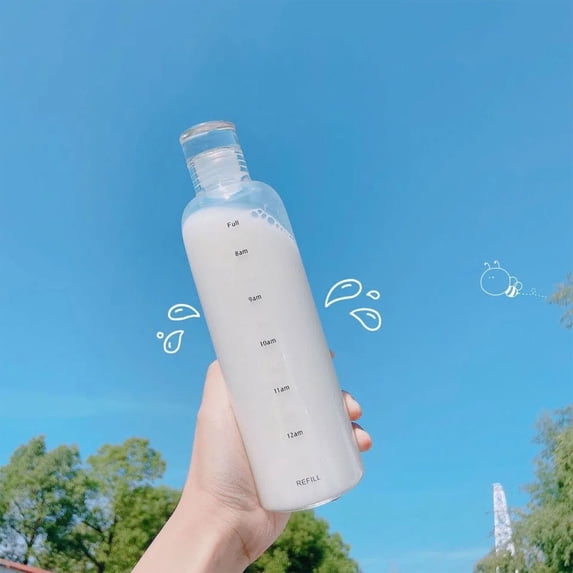 XYRSRUW Unisex Timed Measuring Cup, Transparent Plastic Car Cup, Leakproof Water Bottle, Portable Water Container for Outdoor and Office Use