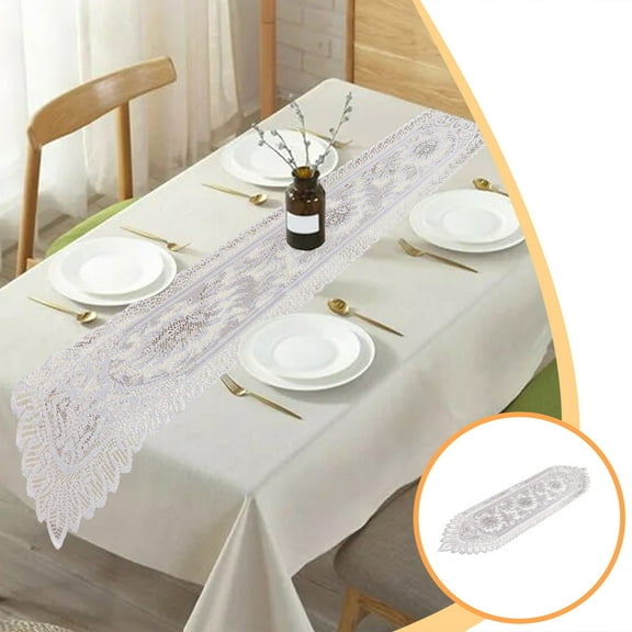 XYRSRUW White Hollow Lace Table Flag, Elegant Decorative Table Runner for Dining, Polyester Tablecloth with Embroidery, Stylish Home Table Decoration for Holidays and Gatherings