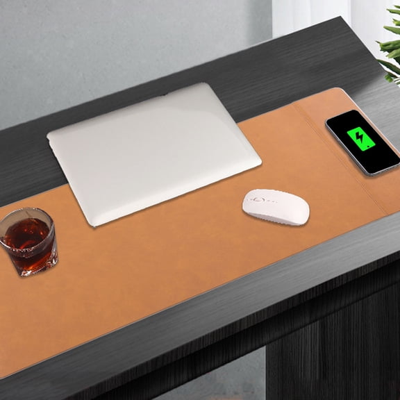 XYRSRUW Wireless Charging Mouse Pad, 15W Fast Charging Desk Mat with Phone Stand, Multifunctional Office Mouse Pad with Synthetic Leather Finish, Foldable Computer Mat for Office and Home
