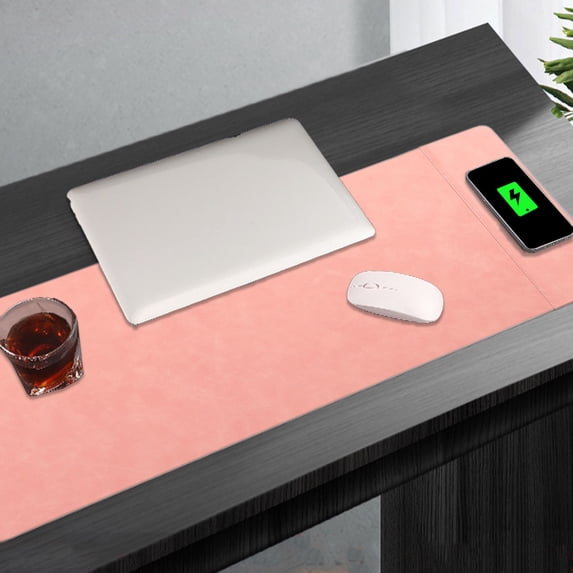 XYRSRUW Wireless Charging Mouse Pad, 15W Fast Charging Desk Mat with Phone Stand, Multifunctional Office Mouse Pad with Synthetic Leather Finish, Foldable Computer Mat for Office and Home