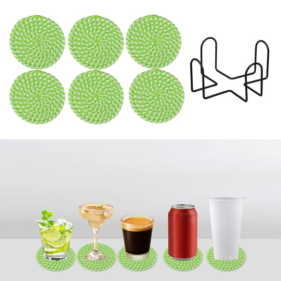 XYRSRUW Woven Round Non-Slip Table Mats, Insulated Yarn Coasters for Kitchen Countertops, Heat-Resistant Placemats with Storage Rack, Durable Cotton Heat Pads for Dining Tables(Green)