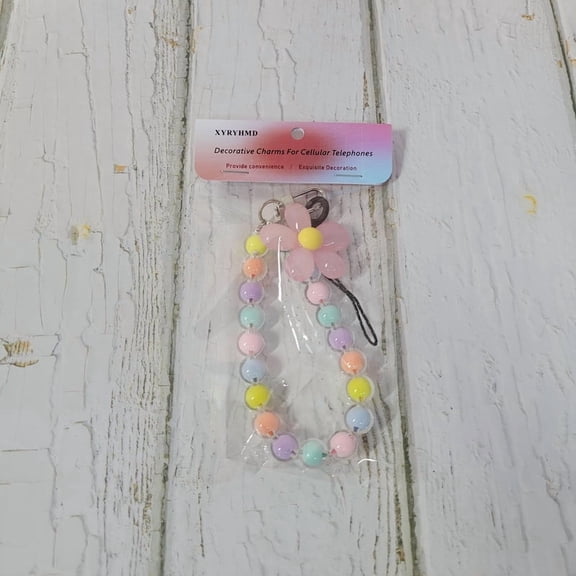 XYRYHMD Decorative Charms For Cellular Telephones, Colorful Beaded Phone Charm Strap, Cute Flower Phone Lanyard, Decorative Beaded Wrist Strap