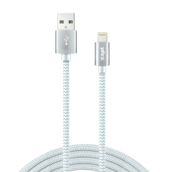 XYST XYS-L10604B Charge and Sync USB to Lightning Braided Cable, 10 ft. (White)