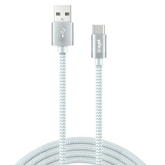 XYST XYS-TC10604B Charge and Sync USB to USB-C Braided Cable, 10 ft. (White)