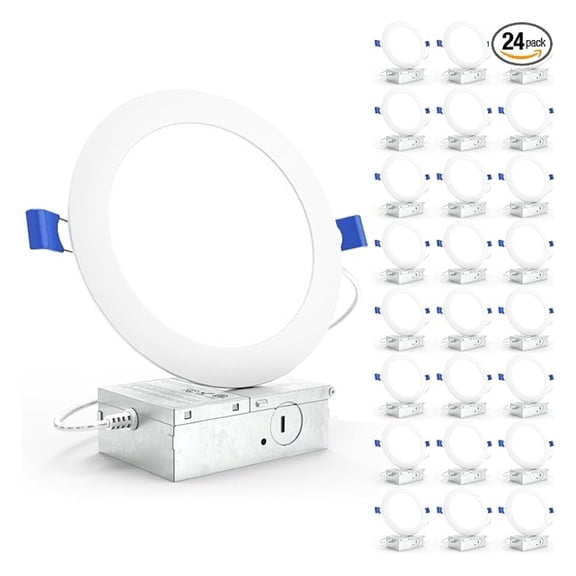 XYT 24 Pack Recessed Lighting 6 Inch LED, Canless Ceiling Lights Slim with Junction Box, 12000 LM, 14W (100W Equivalent), 6000K Daylight Deluxe, Dimmable, Wafer Thin, 50000 Hours ETL