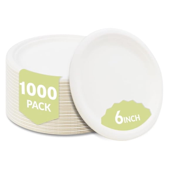 XYT Compostable 6 Inch Sugarcane Plates 1000 Pack Disposable Eco-Friendly Biodegradable Bagasse Round