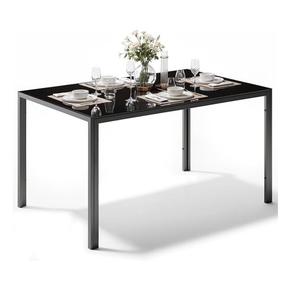 XYT Modern Black Glass Rectangular Dining Table 47.25 inch for Apartments Small Spaces