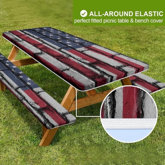 XYT PTC-US01, Fitted Picnic Table and Bench Covers, Waterproof Elastic Edge, For Outdoor Camping, 3 Piece Set 6FT 90g