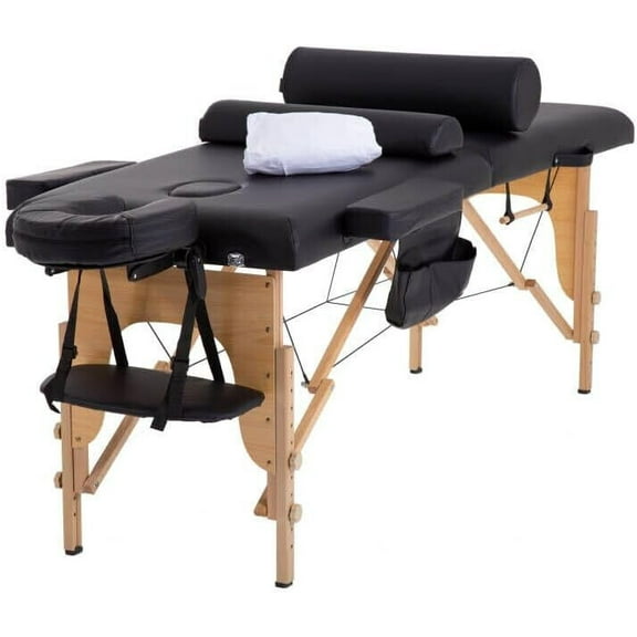 XYTREW 24" Portable Massage Table – Folding Adjustable Spa Bed with Face Cradle, Carry Case & Armrests – Lightweight Professional Salon Massage Therapy Table-Black
