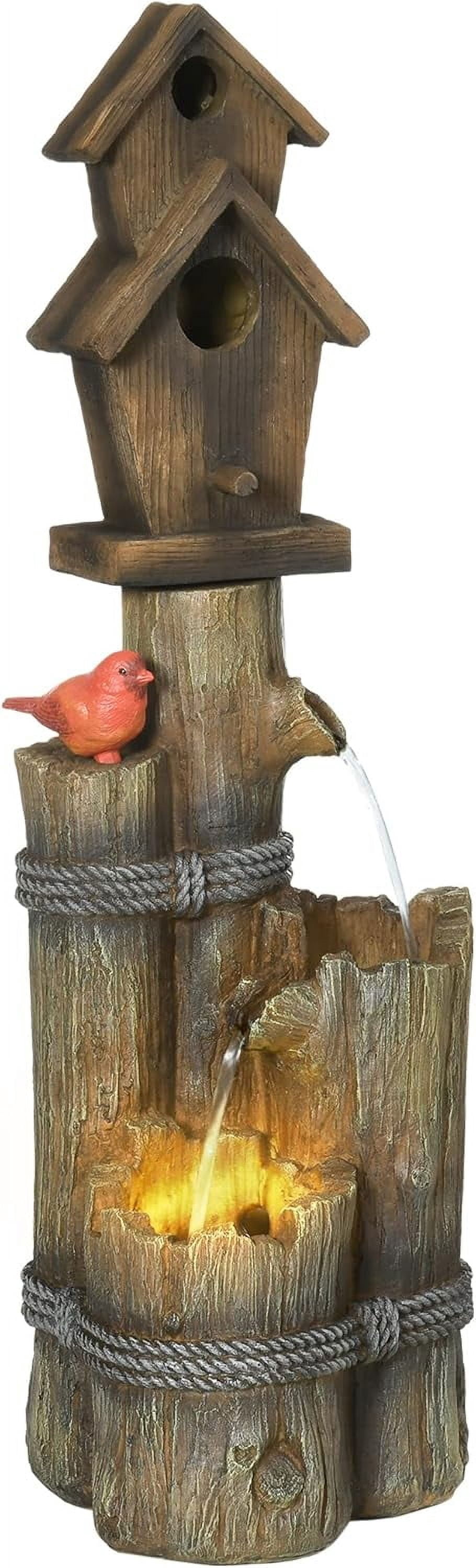 XYTREW Outdoor Fountain with Birdhouse, Cascading Garden Waterfall Bird ...