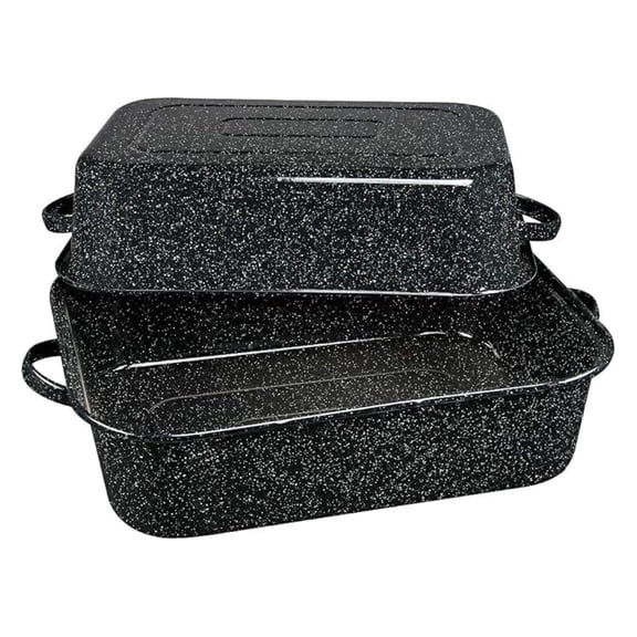 XYX 19-Inch Covered Rectangular Roaster - Enamel Steel Cookware, Nonstick & Chemical-Free, Dishwasher Safe - 25 Lb Capacity, Large Roasting Pan for Meats, Poultry, Vegetables (Speckled Black)