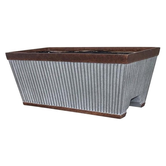 XYX 24 Inch Outdoor Rectangular Deck Rail Textured Resin Garden Flower Planter with Sun Protectors, Rustic Galvanized