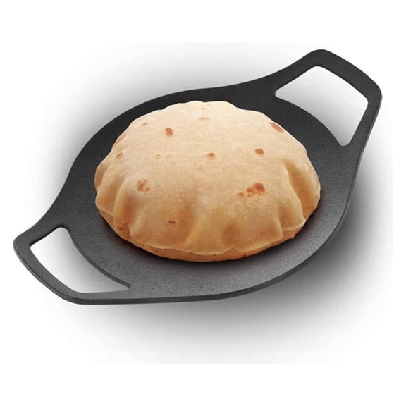 XYX 24 cm Cast Iron Tava, Cast Iron Tawa for Roti, Cast Iron Cookware for Kitchen, Black (CIT24)