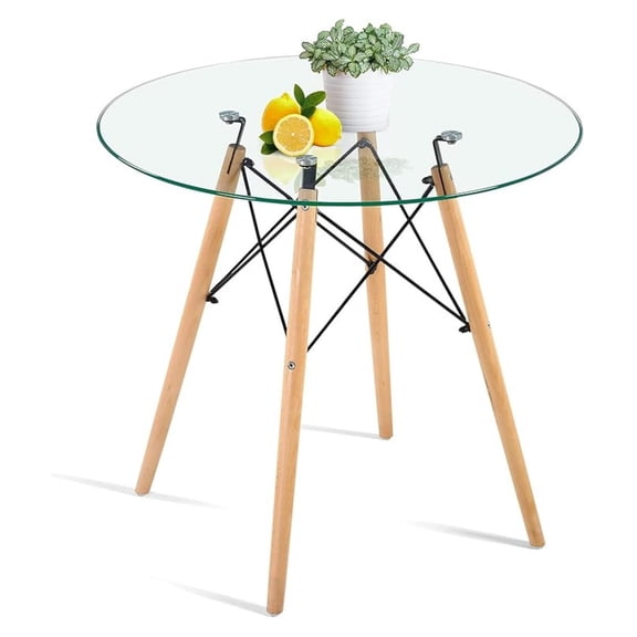 XYX 31.5 Inch Small Round Dining Table for 4 People Kitchen Home Modern Leisure Wood Legs Table Glass