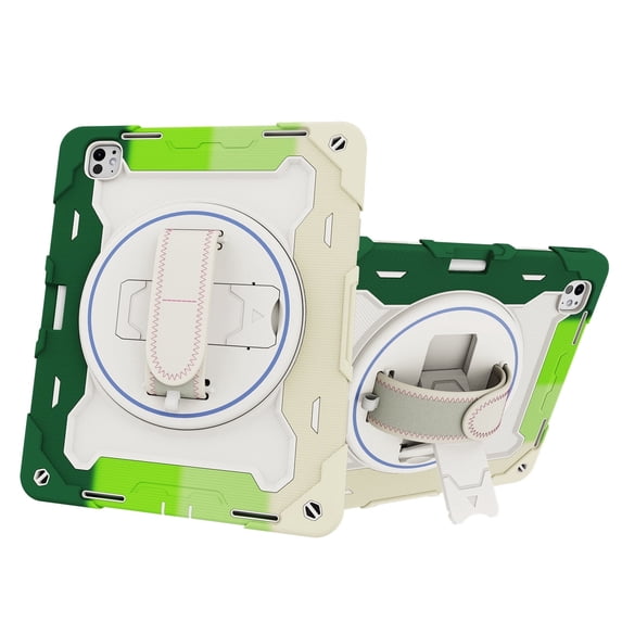 3in1 Rotating Stand Case for iPad Pro 13 inch M4 2024 with Hand/Shoulder Strap, Shockproof Rugged, Green