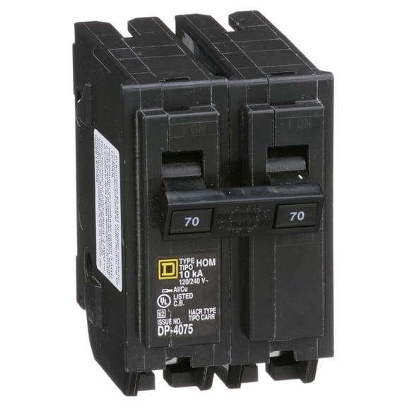 XYX 70 Amp Mini Circuit Breaker, 2 Pole, 120/240V , 10kA Breaking Capacity, Plug in Mount, Standard Type, Residential Use (HOM270CP)