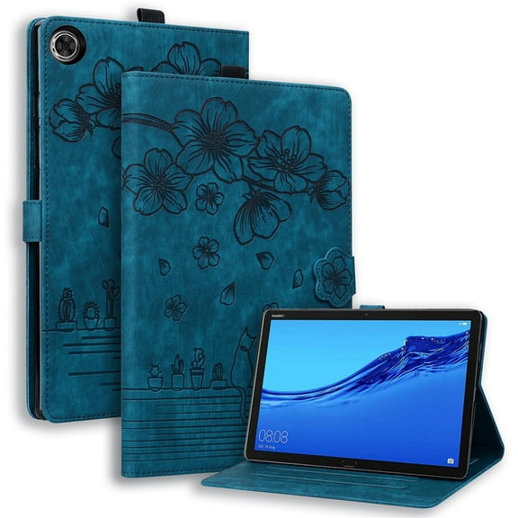 XYX Case for Lenovo Tab M10 Plus (3rd Gen) 10.6 Inch 2022 TB-125F, Cherry Blossom Cat PU Leather Folio Stand Magnetic Shockproof Protective Cover (Blue)