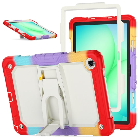 XYX for Samsung Galaxy Tab A9+ Plus Case 11 inch (SM-X210/X216), 3in1 Heavy Duty Shockproof Tablet Cover with Stand, Shoulder Strap, Rainbow Red