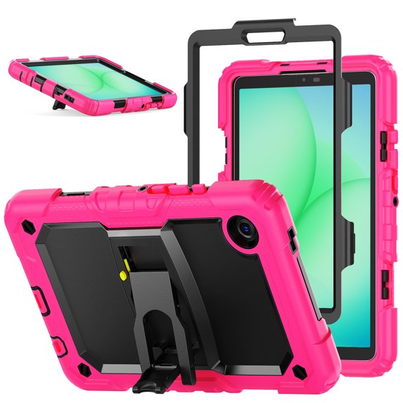 XYX for Samsung Galaxy Tab A9 Case 8.7 inch, 3in1 Heavy Duty Shockproof Tablet Cover with Stand, Shoulder Strap (2023, SM-X110/X115/X117), Rose