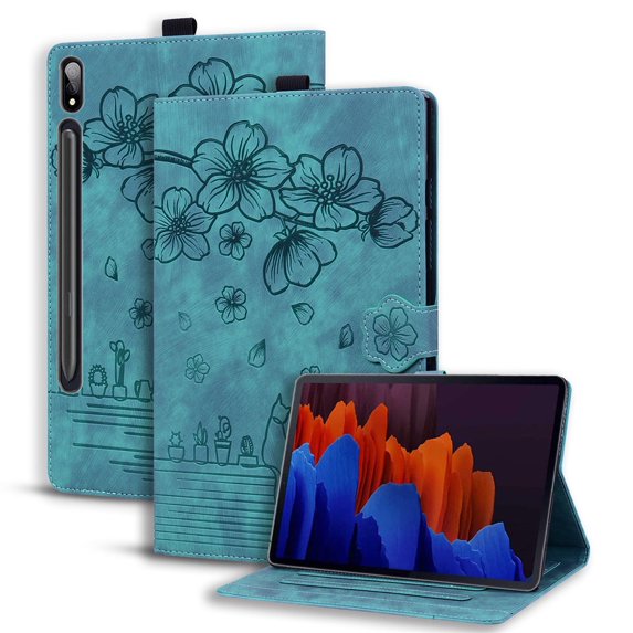 XYX Case for Samsung Galaxy Tab S9 Ultra 14.6 inch 2023 Release SM-X910, Cherry Blossom Cat PU Leather Folio Stand Magnetic Shockproof Protective Cover (Green)