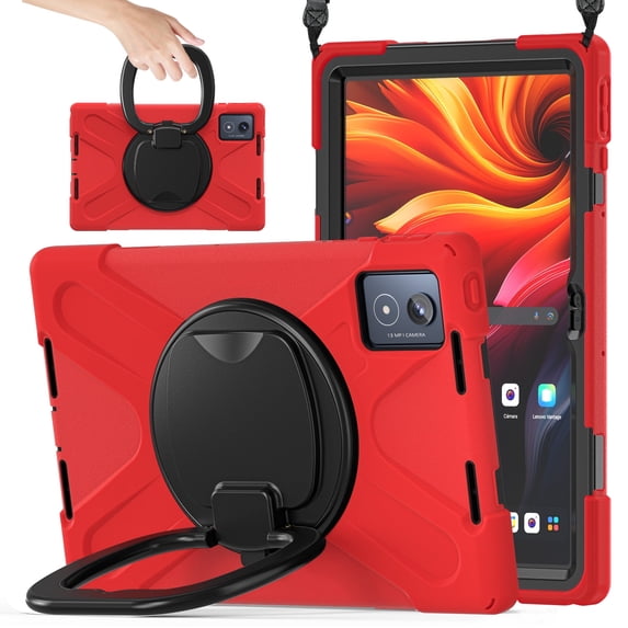 Case for Lenovo Tab K11 Plus 11.45 inch 2024 Released, 360 Degree Rotating Hand Grip Shockproof Cover with Shoulder Strap, Red