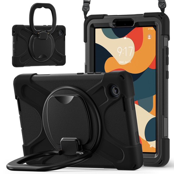 Case for Lenovo Tab One 8.7 inch/K9 TB305FU 2025, 360 Degree Rotating Hand Grip Shockproof Cover with Shoulder Strap, Black