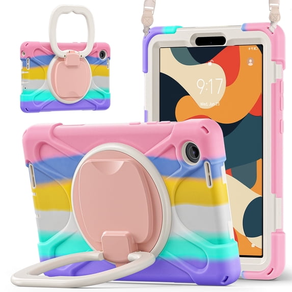 XYX Case for Lenovo Tab One 8.7 inch/K9 TB305FU 2025, 360 Degree Rotating Hand Grip Shockproof Cover with Shoulder Strap, Colourful Pink