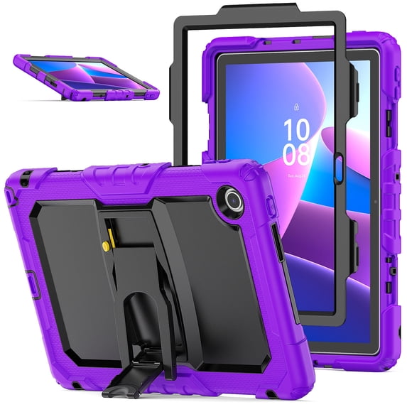 XYX for Lenovo Tab 10.1 2025 TB-311XU/K10C TB-311FU Case 10.1 inch, 3in1 Heavy Duty Shockproof Tablet Cover with Stand, Shoulder Strap, Purple