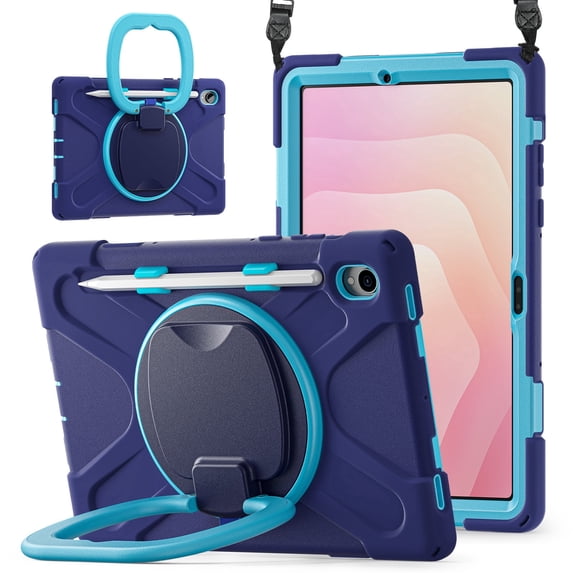 Case for Samsung Galaxy Tab S11 11 inch 2025 Released, 360 Degree Rotating Hand Grip Shockproof Cover with Shoulder Strap, NavyBlue Blue