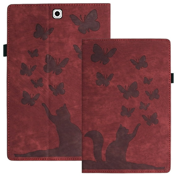 XYX Case for Samsung Galaxy Tab S2 9.7 inch 2015 Release SM-T810, Butterfly Cat Slim Folio Stand Cover for Galaxy Tab S2, Red