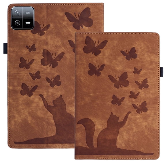 XYX Case for Xiaomi Pad 6, Butterfly Cat Slim Folio Stand Cover, Brown