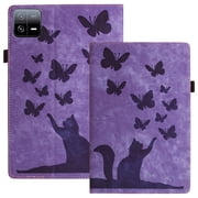 XYX Case for Xiaomi Pad 6, Butterfly Cat Slim Folio Stand Cover, Purple